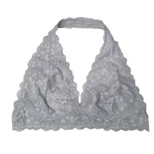 Free People Intimately Floral Lace Wireless Halter Bralette Large Gray NWT